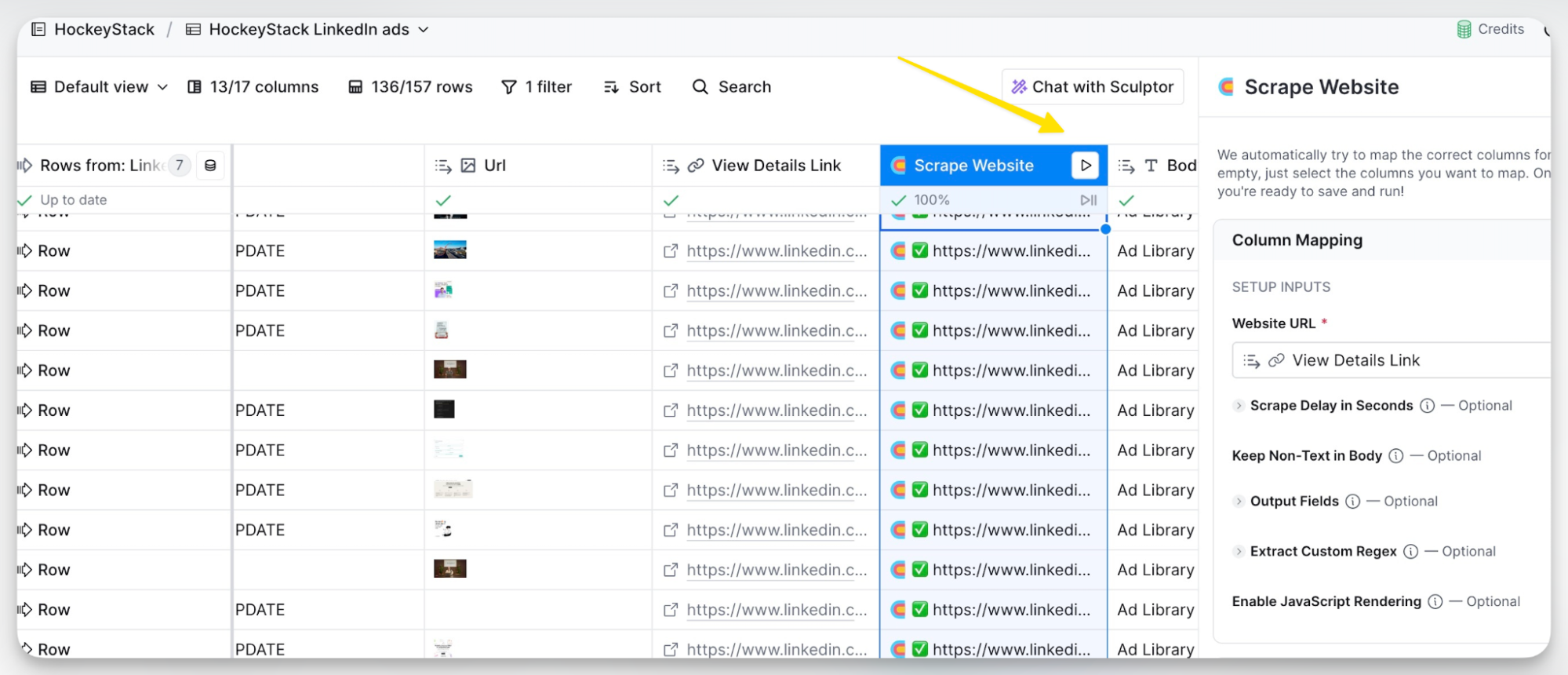 Clay Website Scraper enrichment setup