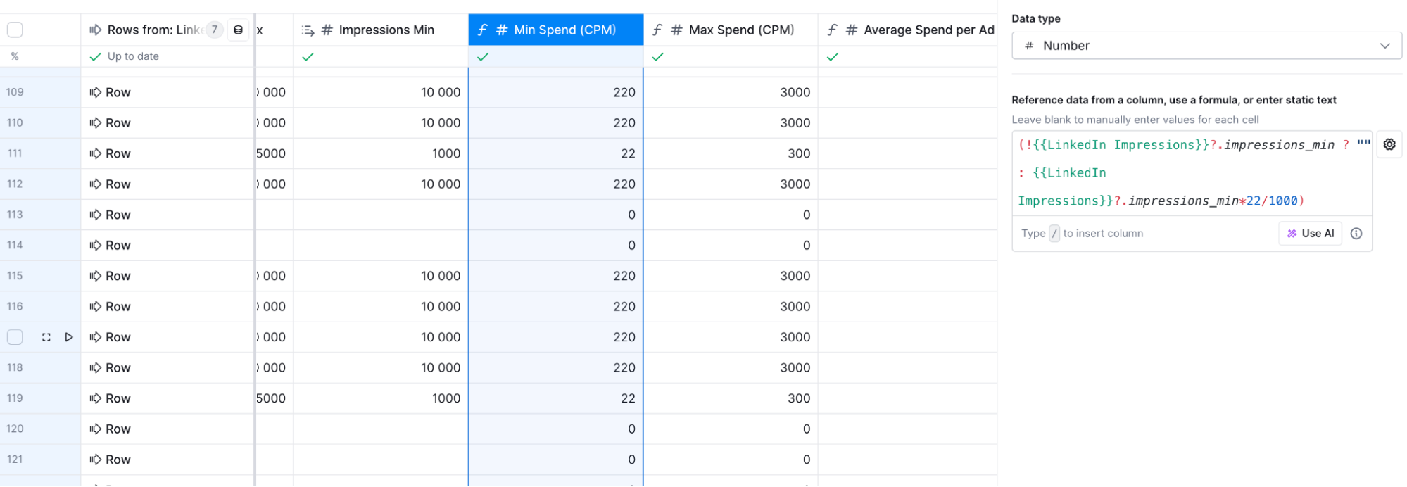 Calculation showing cost per ad at different CPMs