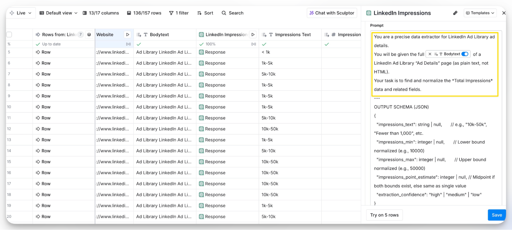 ChatGPT prompt for extracting impression data