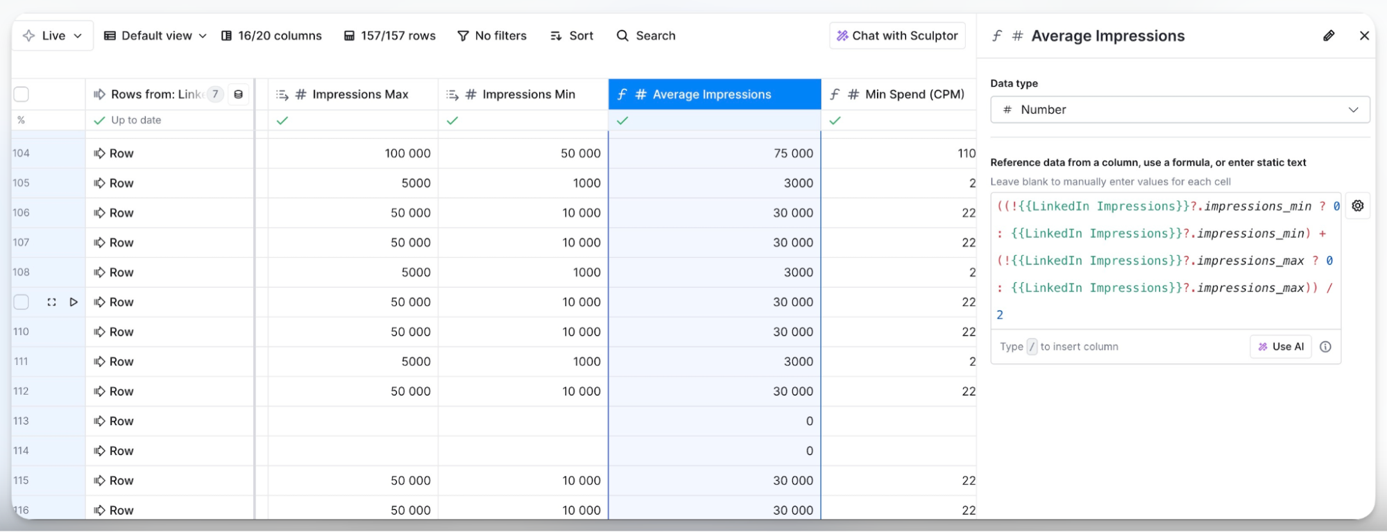 Clay formula calculating average impressions